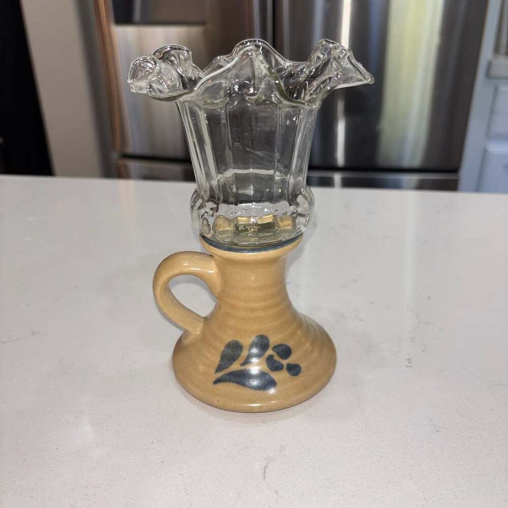 Pfaltzgraff Folk Art Candlestick Holder with Glass Shade